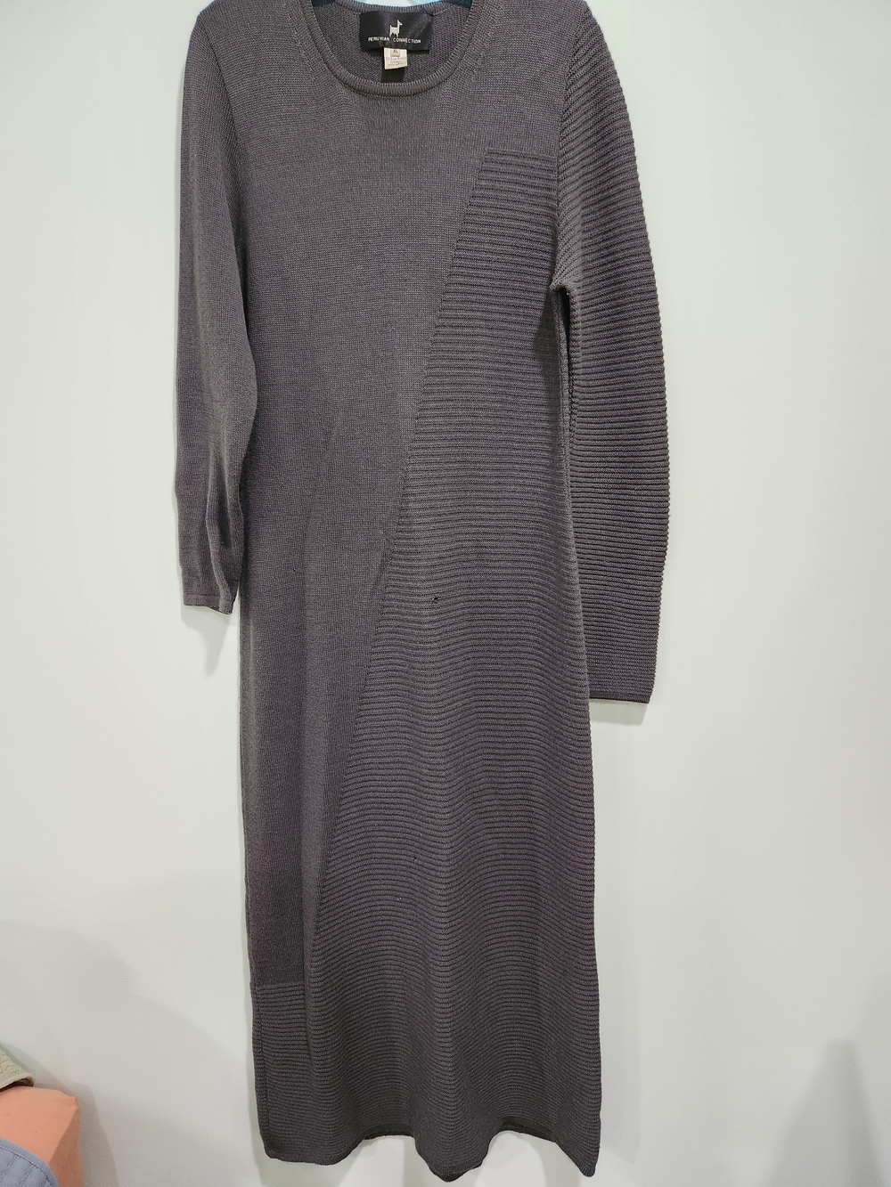 Peruvian Connection Charcoal Gray Ribbed Maxi Dress As Is Flawed With Small Hole